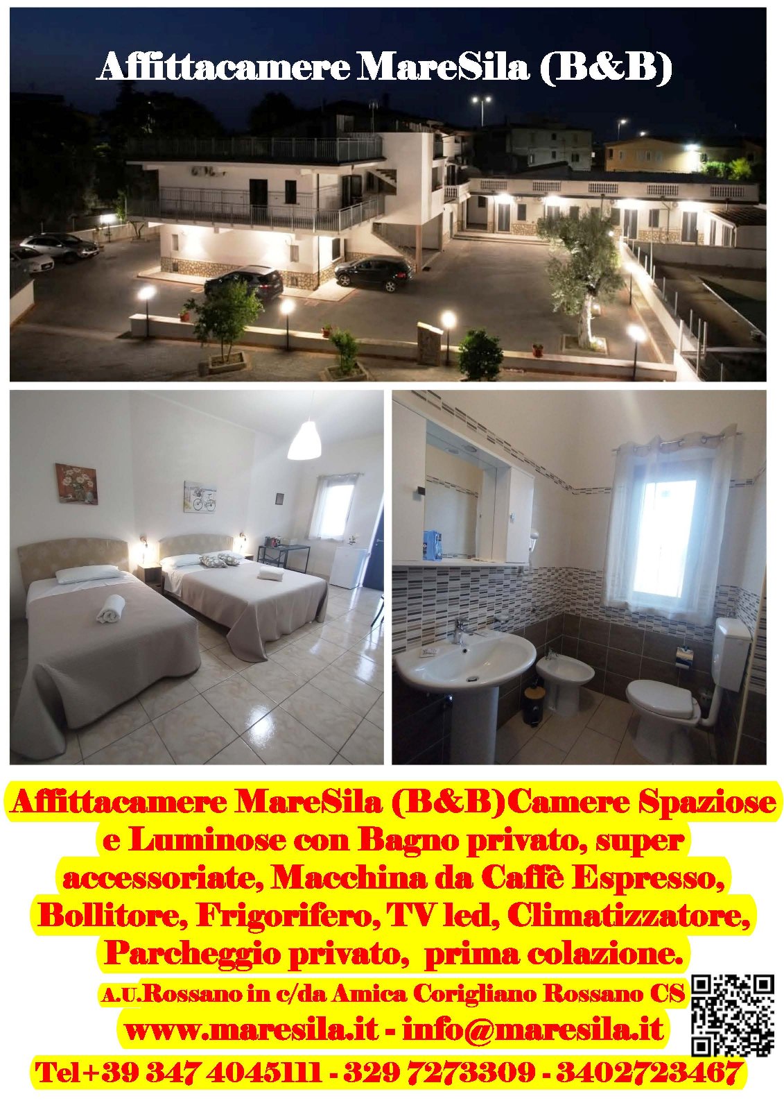 MareSila  B&B Stanze di nuova costruzione, spaziose arredate, con TV led, frigorifero macchina da caffè, bollitore, cambio biancheria, climatizzatore